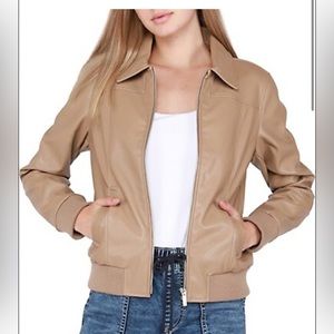 DEX camel Faux-Leather Bomber Jacket